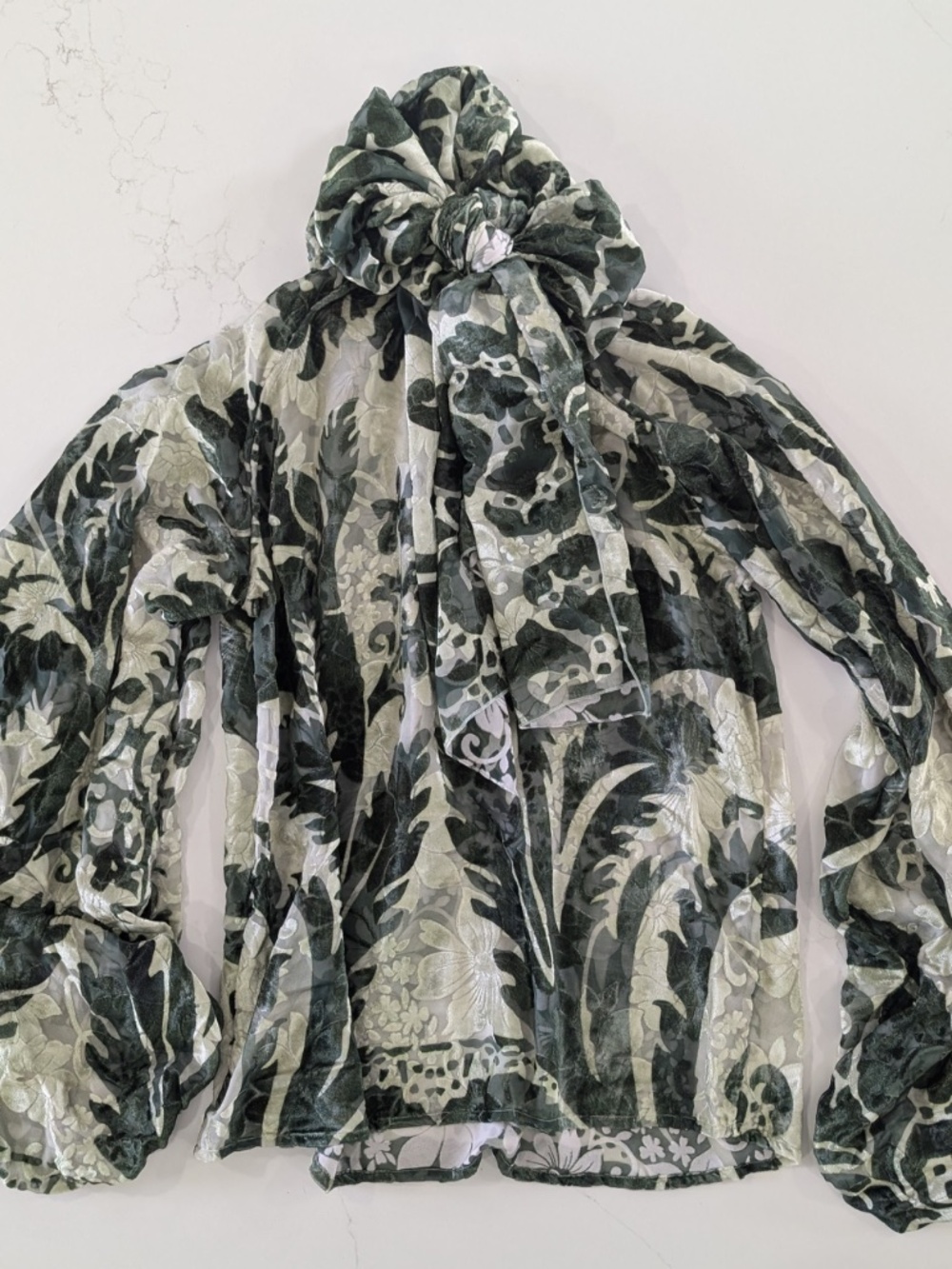 F.R.S For Restless Sleepers Polimnia Green Silk Velvet Scarf Blouse Large Italy - Picture 6 of 14
